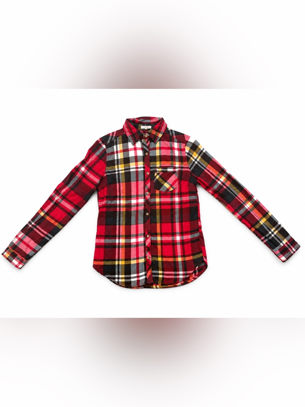 Maurices XS Red Plaid Button Down Flannel Shirt Long Sleeve
